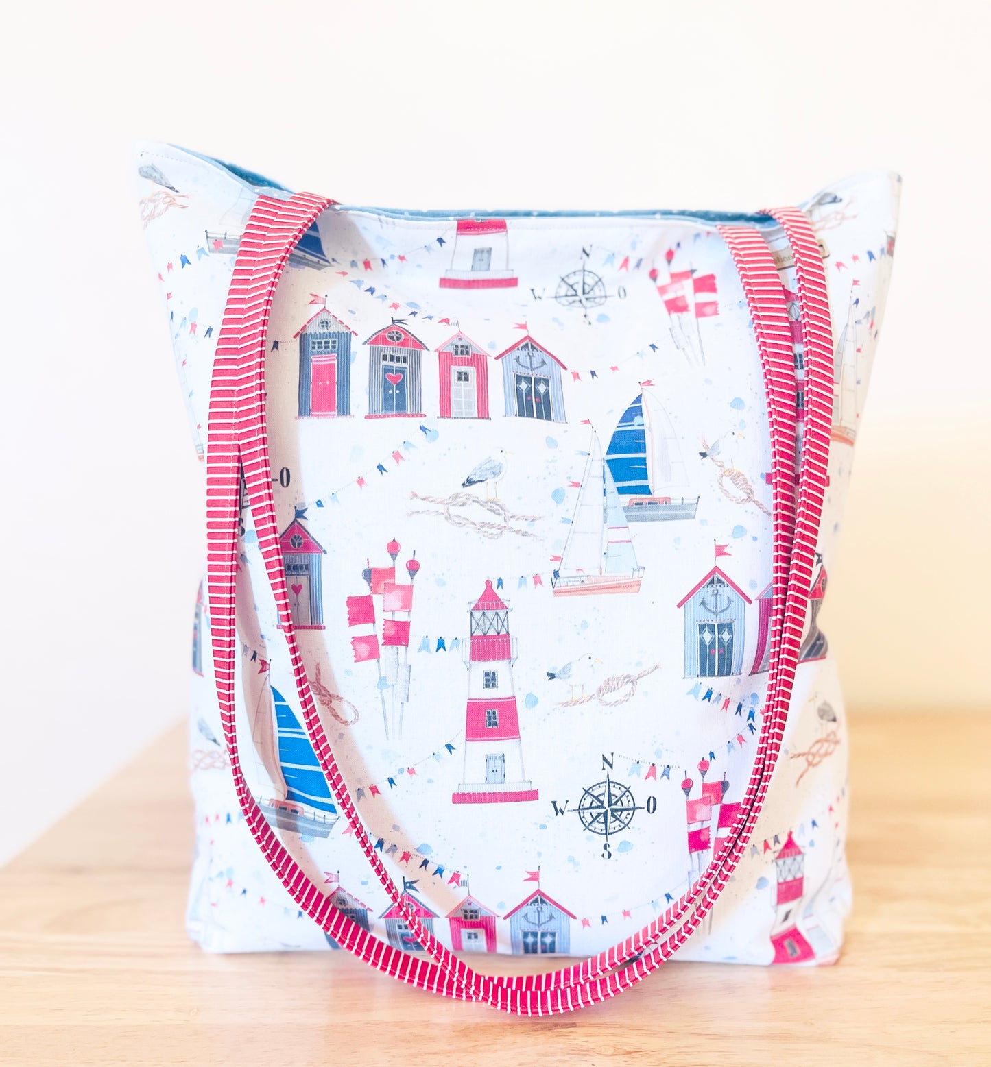 Cotton Tote Bags: Nautical Sailboat ,Lighthouse print