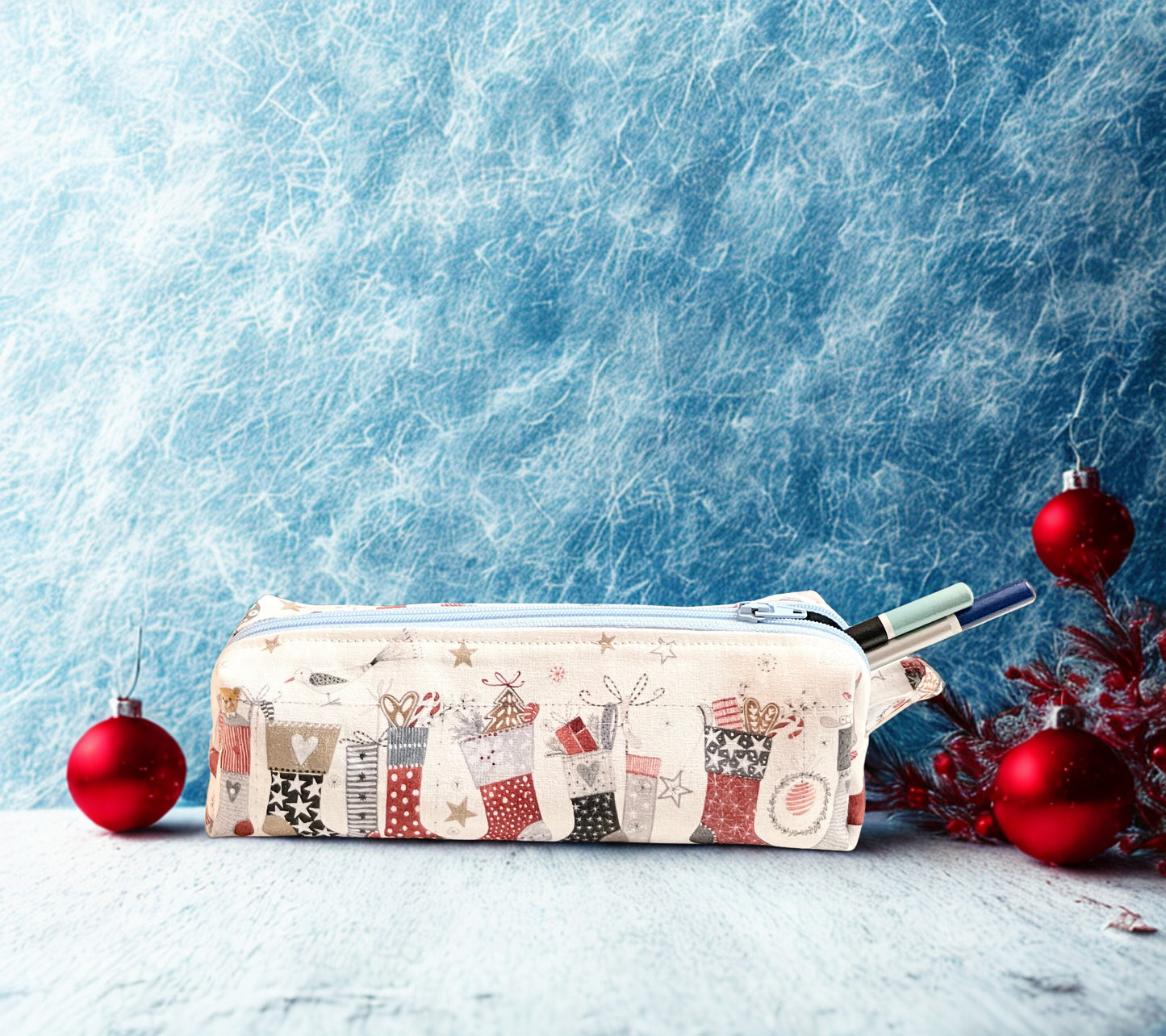 Stocking & Presents Pencil Zipper Pouch: 100% Cotton