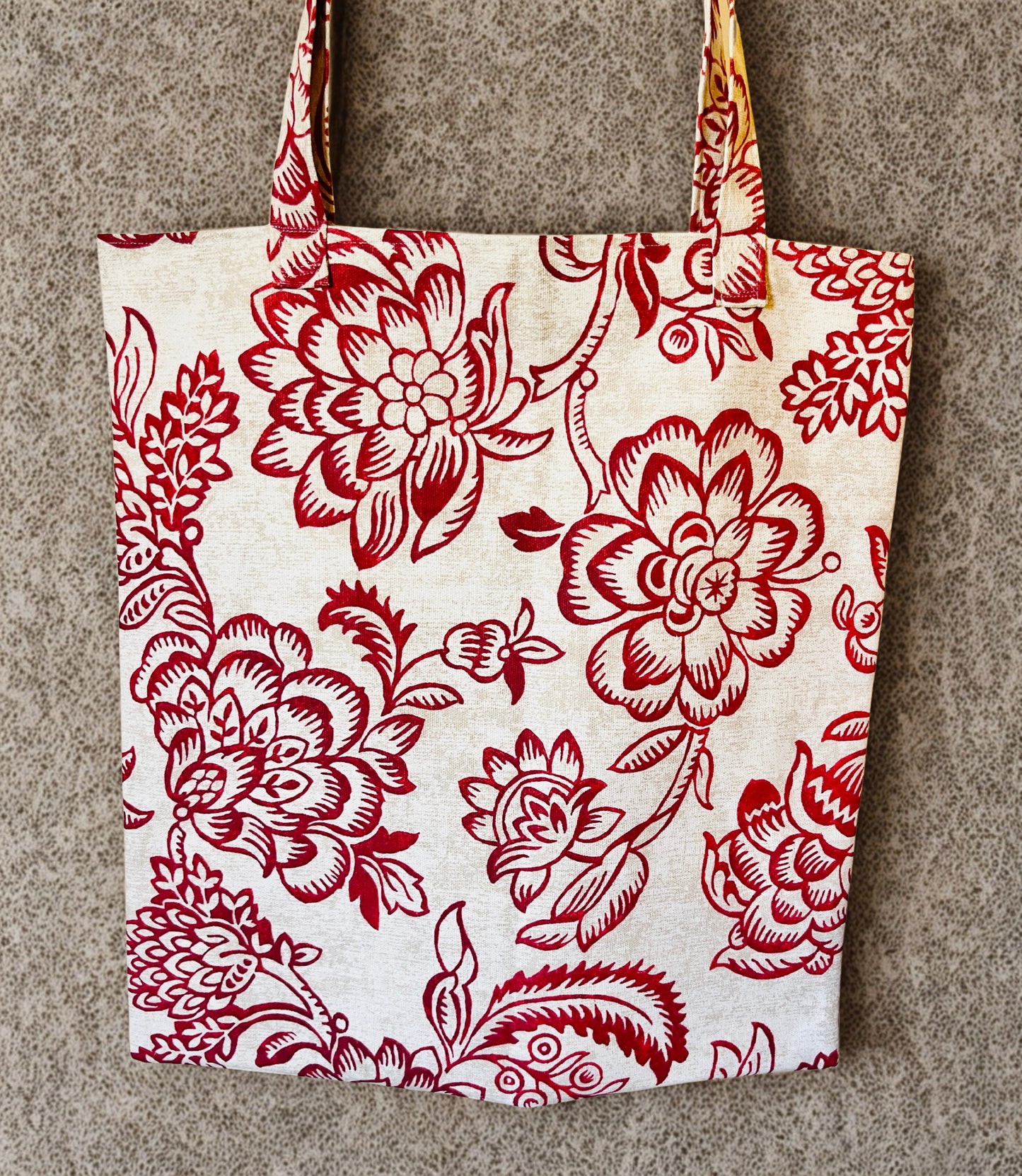 Cotton Canvas Tote Bag: Red Floral Print