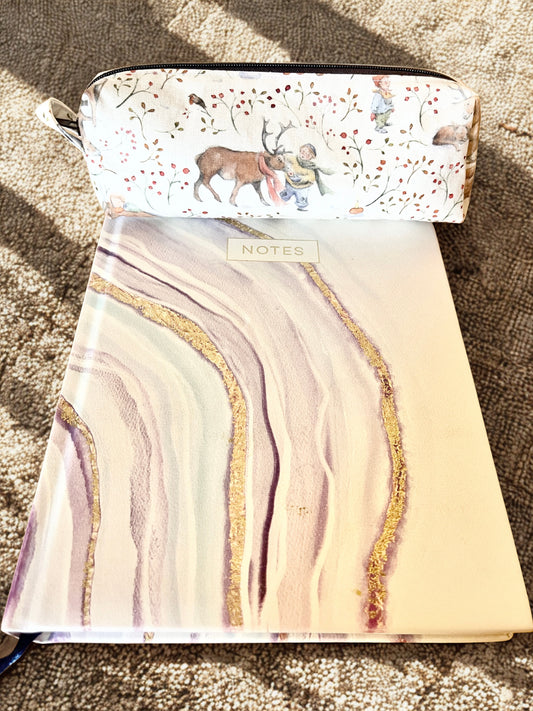 Cotton Pencil Zipper Pouch: Reindeer & Children Motif