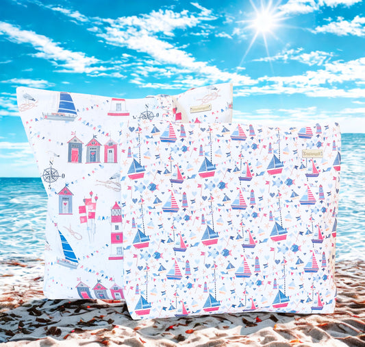 Cotton Tote Bags: Nautical Sailboat ,Lighthouse print