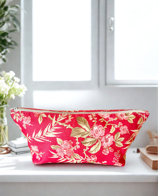 Floral Cotton Zipper pouch: Long Box Bottom Design
