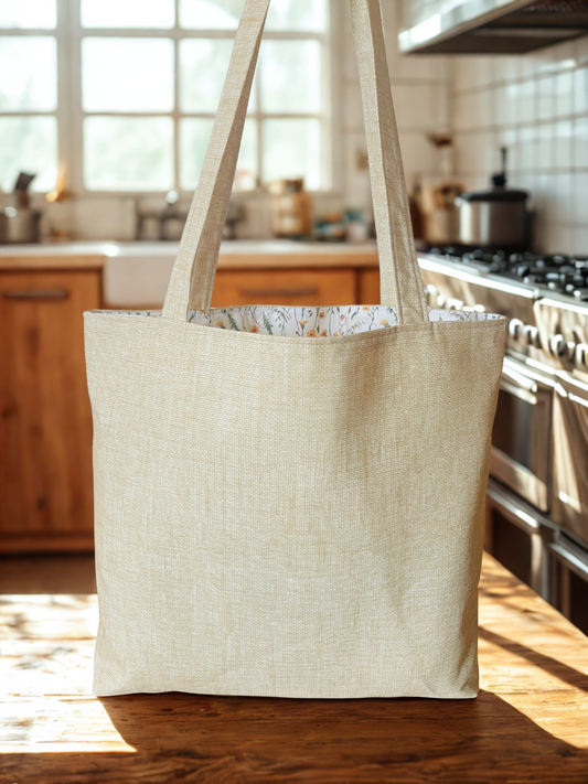 Cotton Tote Bag: Linen Look, Meadow Flower Lining