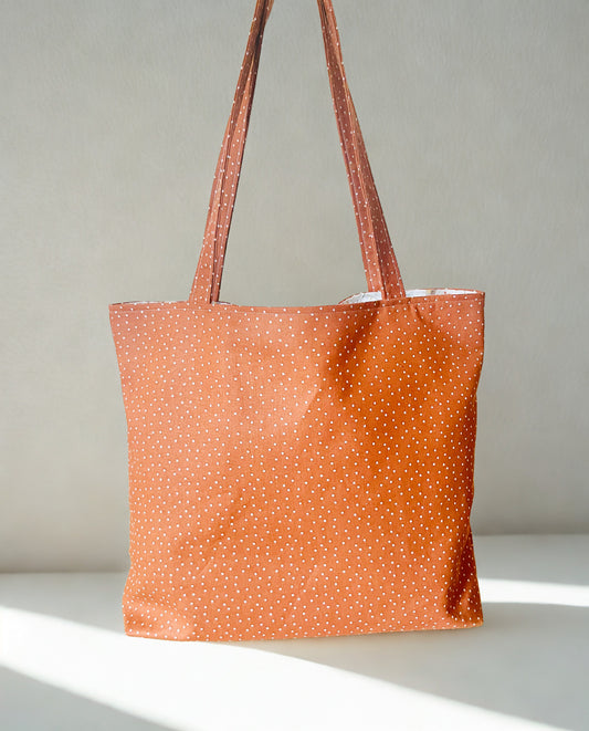 Cotton Tote Bag: Copper Linen Look, Whimsical Liner