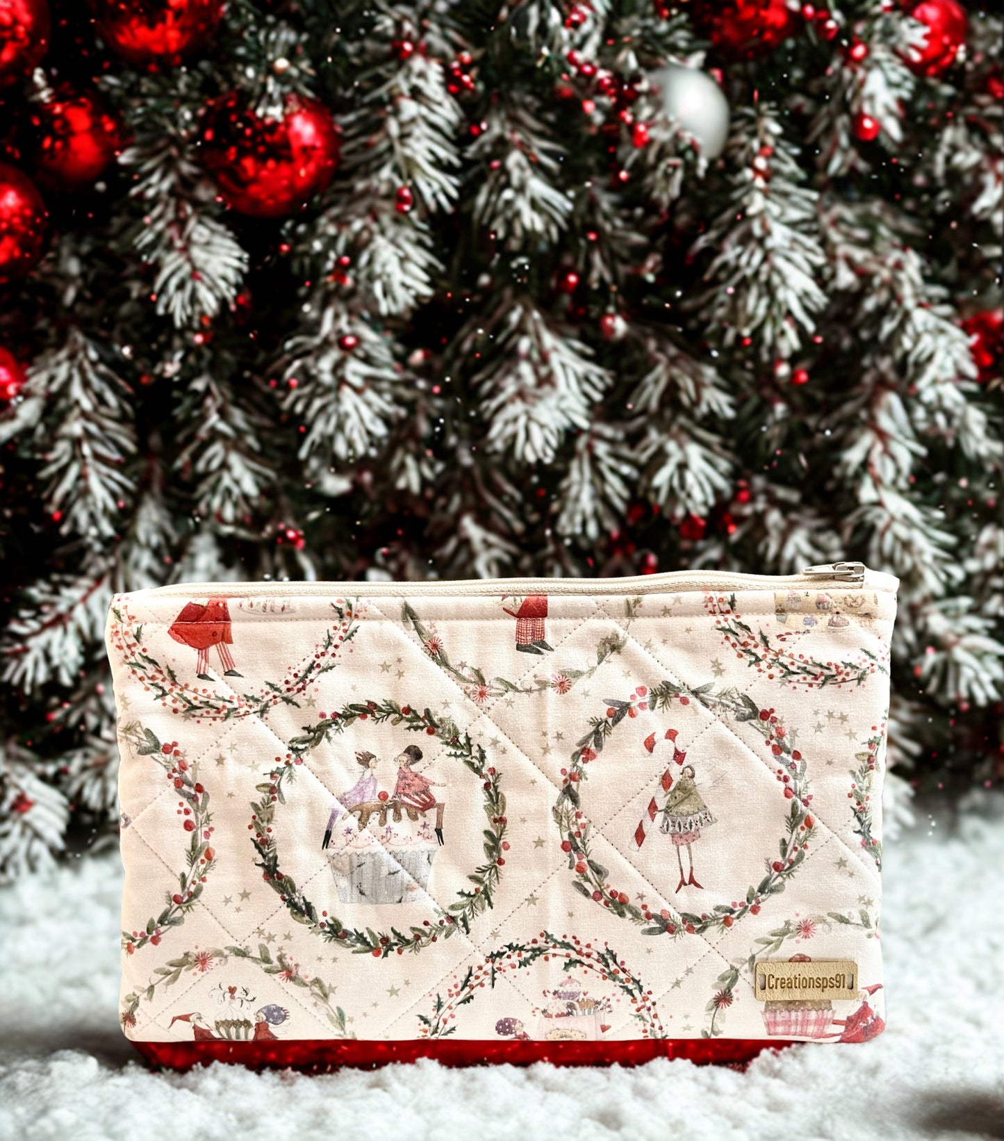 Quilted Zipper Pouch: Fairy Motif Cotton Cosmetic Bag