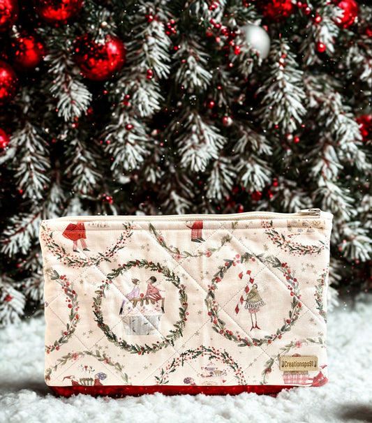 Quilted Zipper Pouch: Fairy Motif Cotton Cosmetic Bag