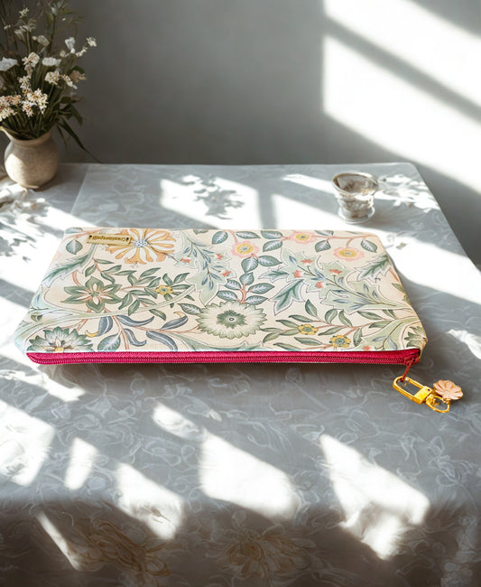 Floral Zipper Pouch:Burgundy Zipper, Soft Pink Lining