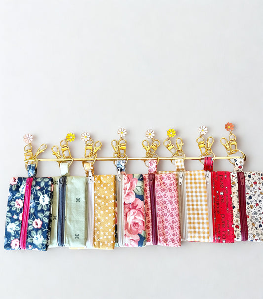 Cotton Mini Zipper Pouches: Floral Gingham Swivel Clasp