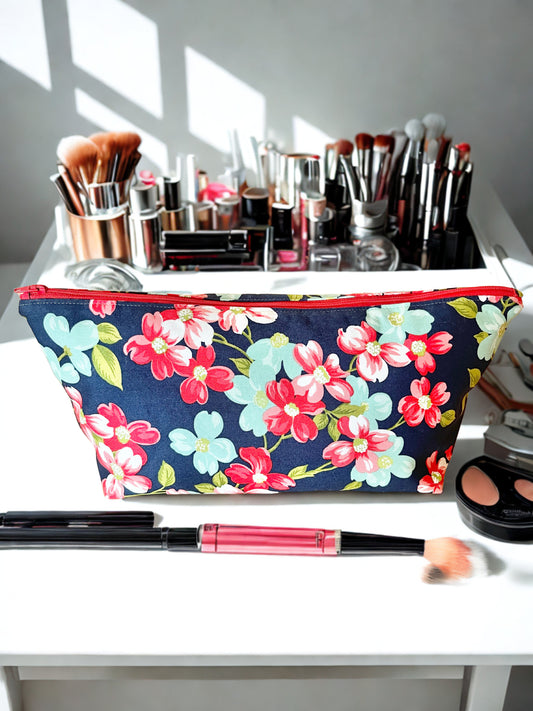 Floral Zipper Pouch:Long Cotton Cosmetic Bag