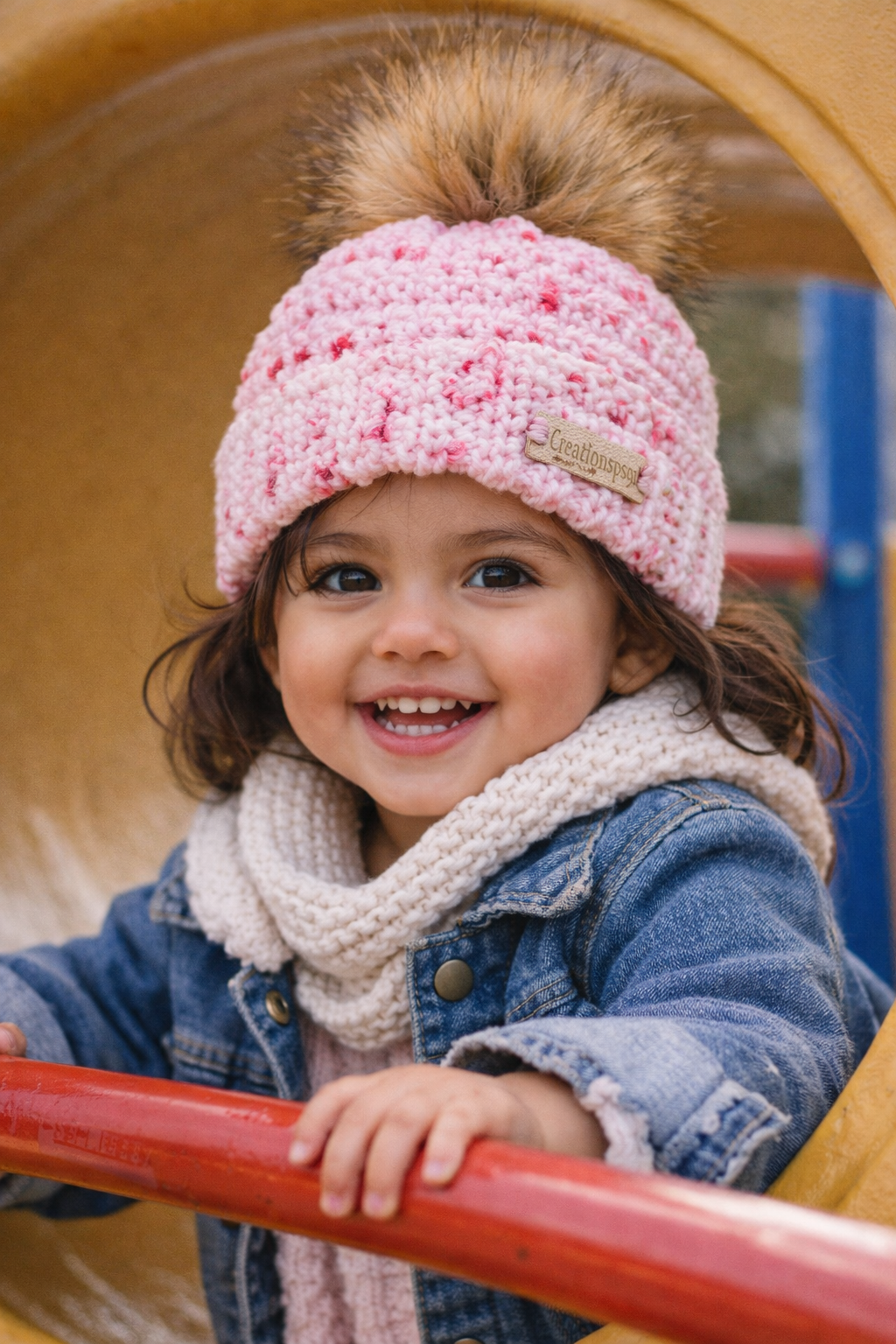 Handmade toddle beanie multicolor with detachable pom pom 