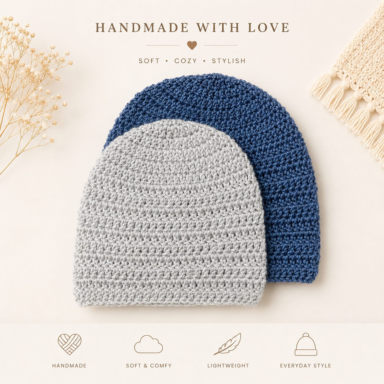 Handmade Crochet Beanie - Fitted Unsex Adult Beanie