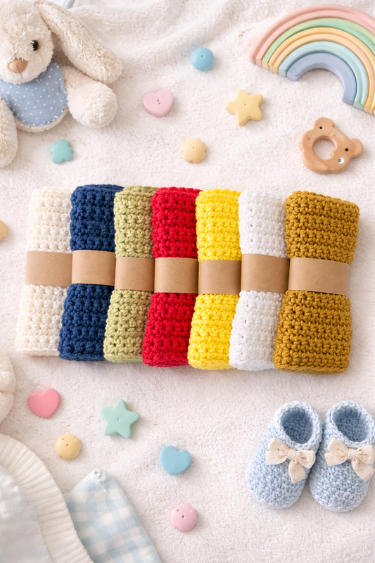 Handmade baby cotton washcloths 
100% cotton , size 5'W x 8" L