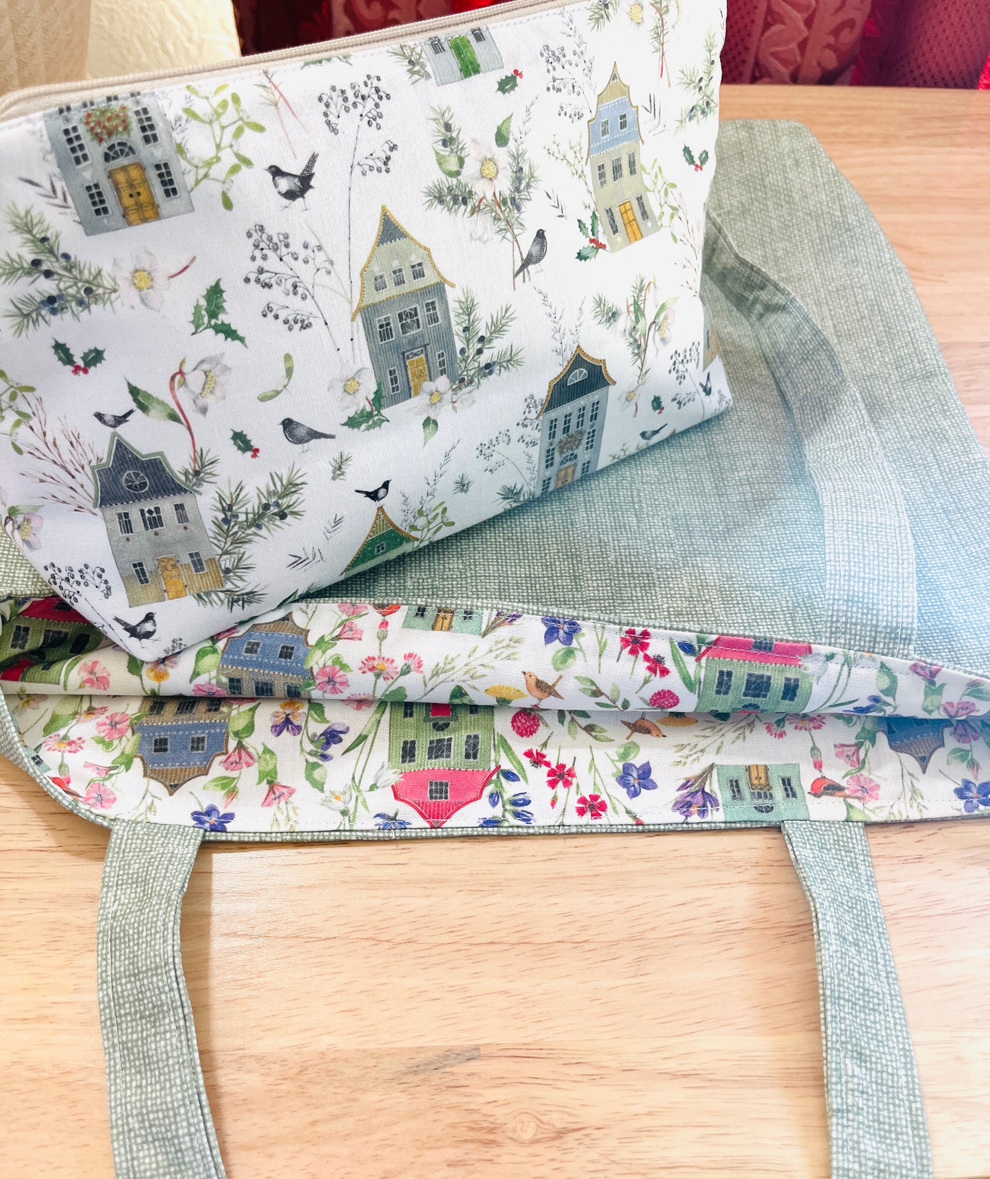 Handmade Reversible Tote Bag & Zipper Pouch Bundle