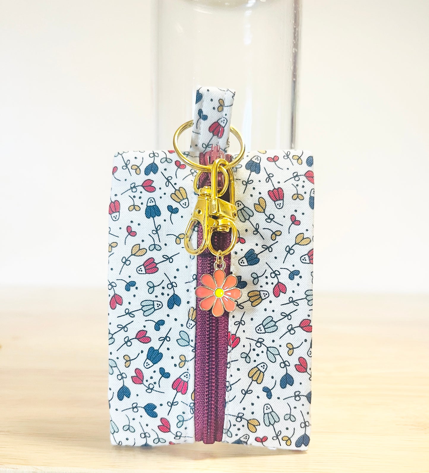 Cotton Mini Zipper Pouches: Floral Gingham Swivel Clasp