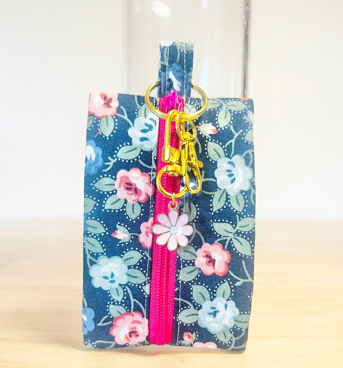 Cotton Mini Zipper Pouches: Floral Gingham Swivel Clasp