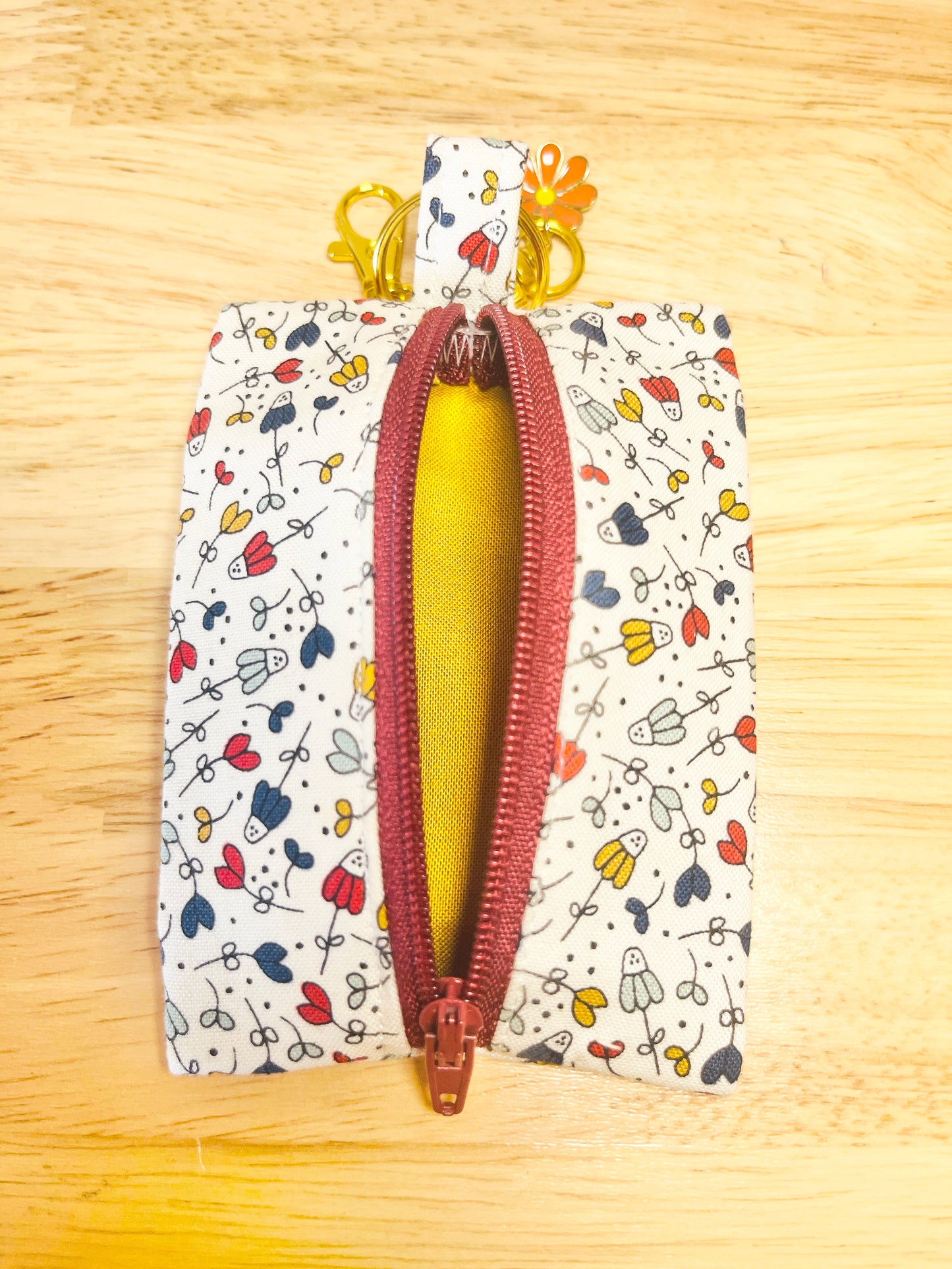 Cotton Mini Zipper Pouches: Floral Gingham Swivel Clasp