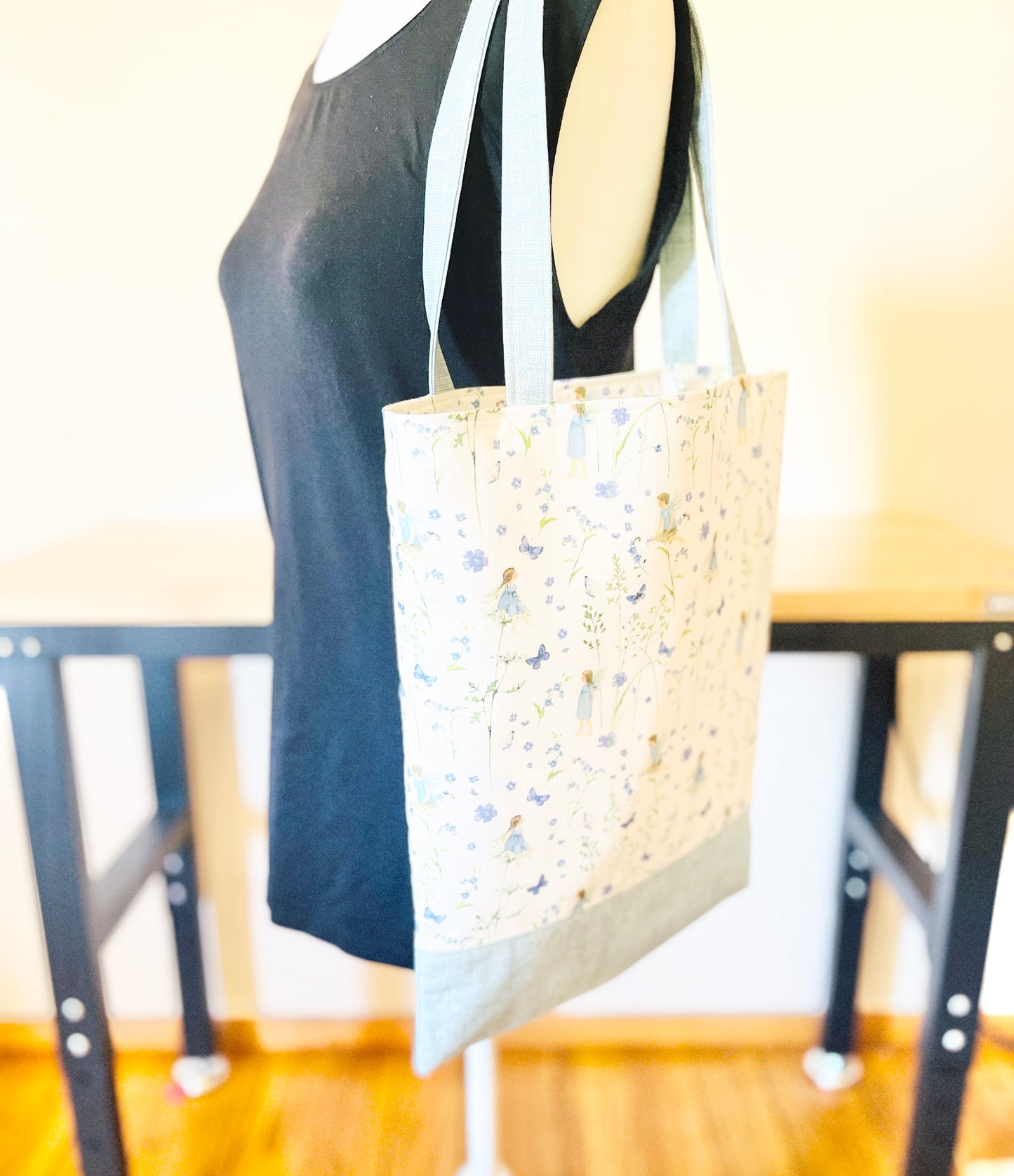 Fairy Garden Cotton Tote Bag: Collapsible Bottom