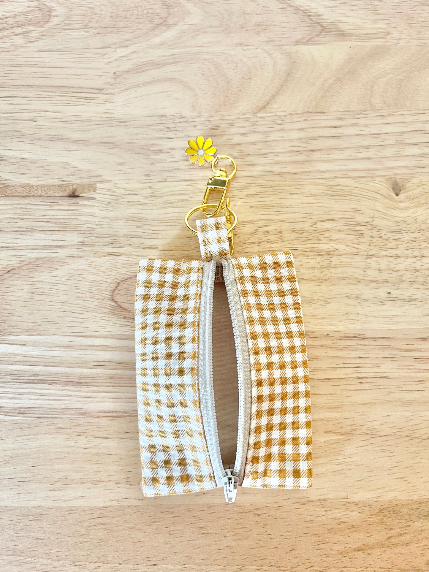 Cotton Mini Zipper Pouches: Floral Gingham Swivel Clasp