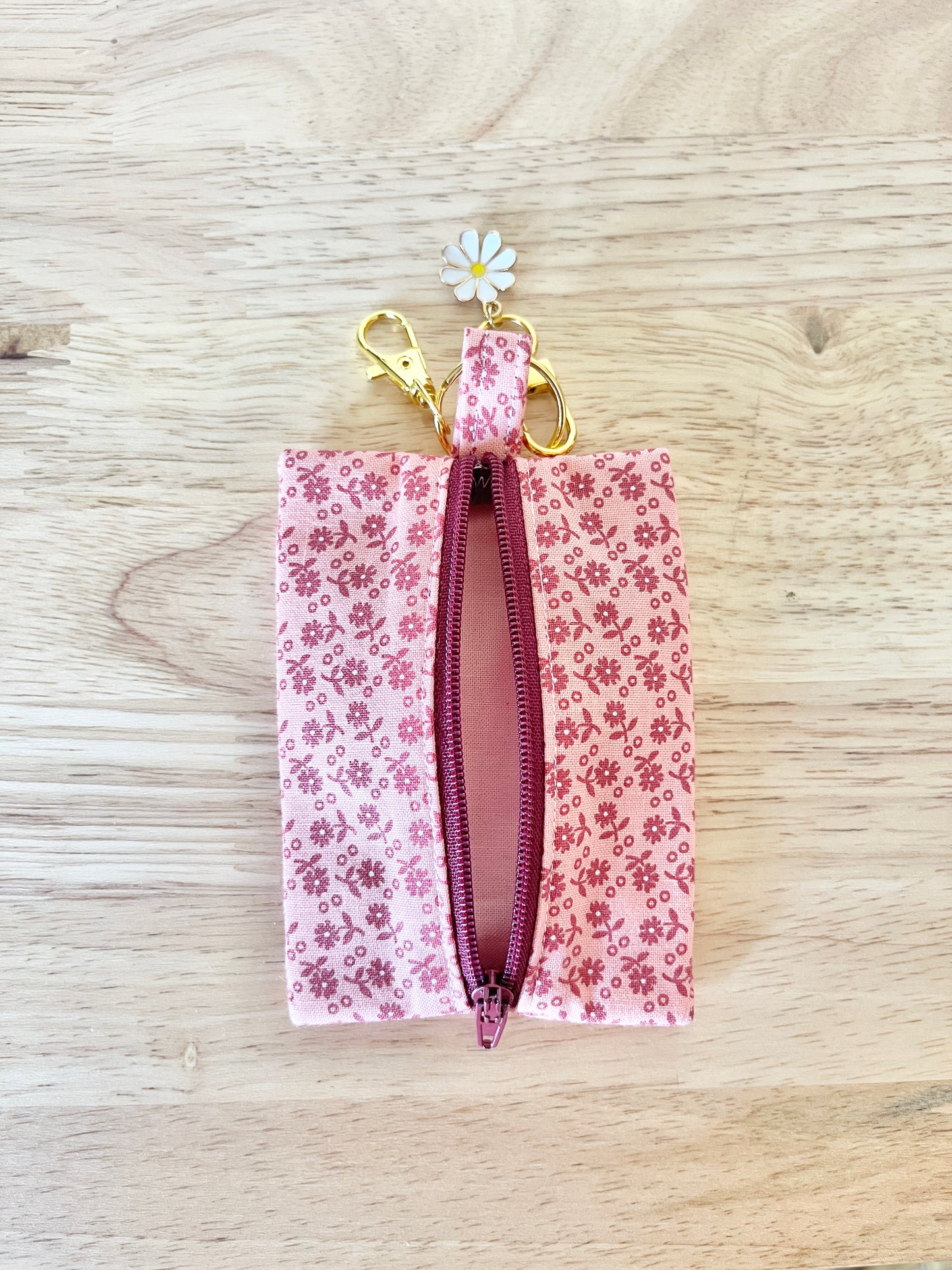 Cotton Mini Zipper Pouches: Floral Gingham Swivel Clasp