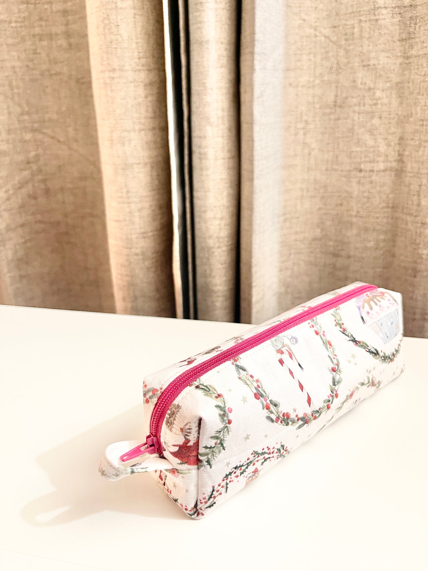 Fairy Christmas Pencil Pouch: Fuchsia Zippered Cotton Case