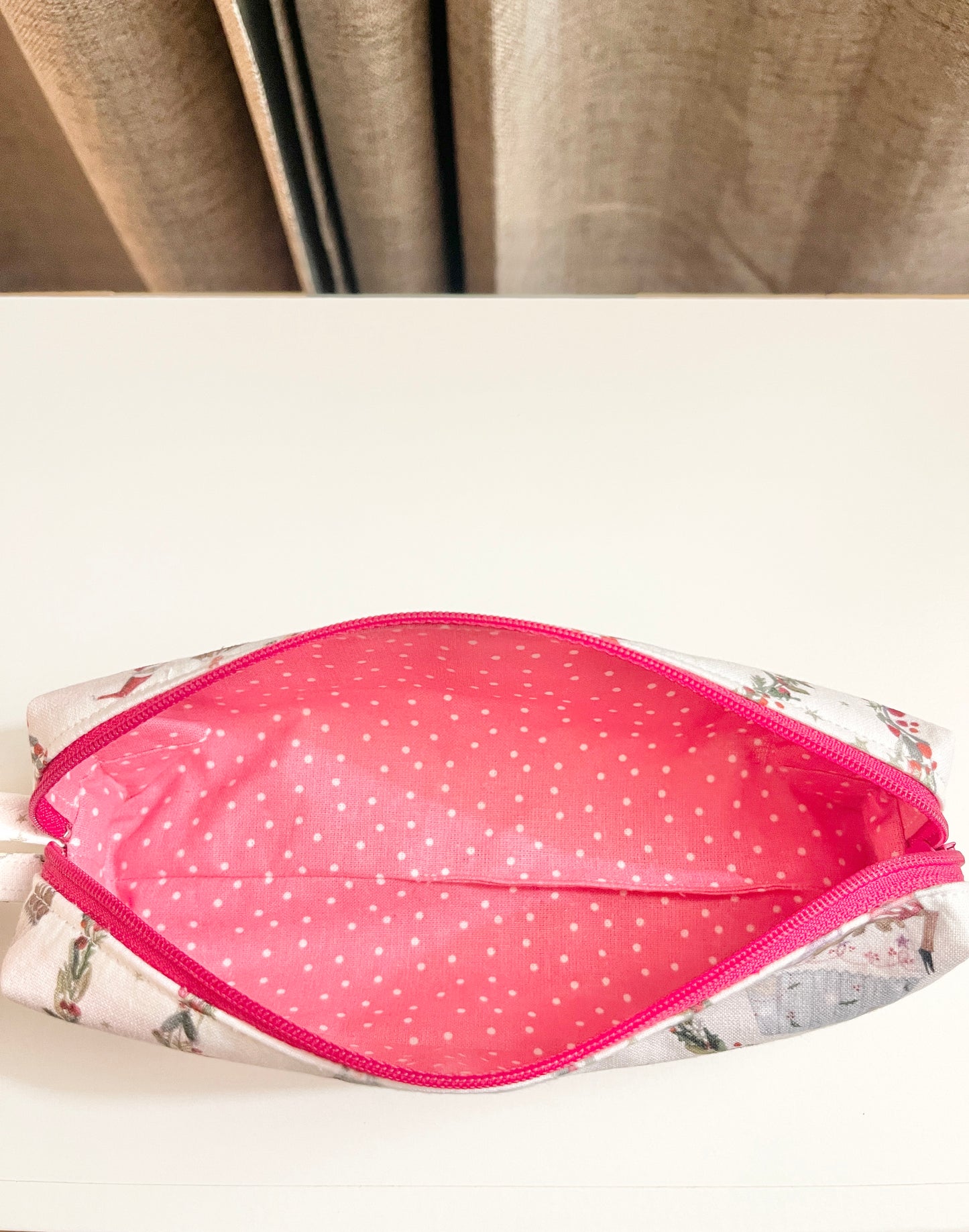 Fairy Christmas Pencil Pouch: Fuchsia Zippered Cotton Case