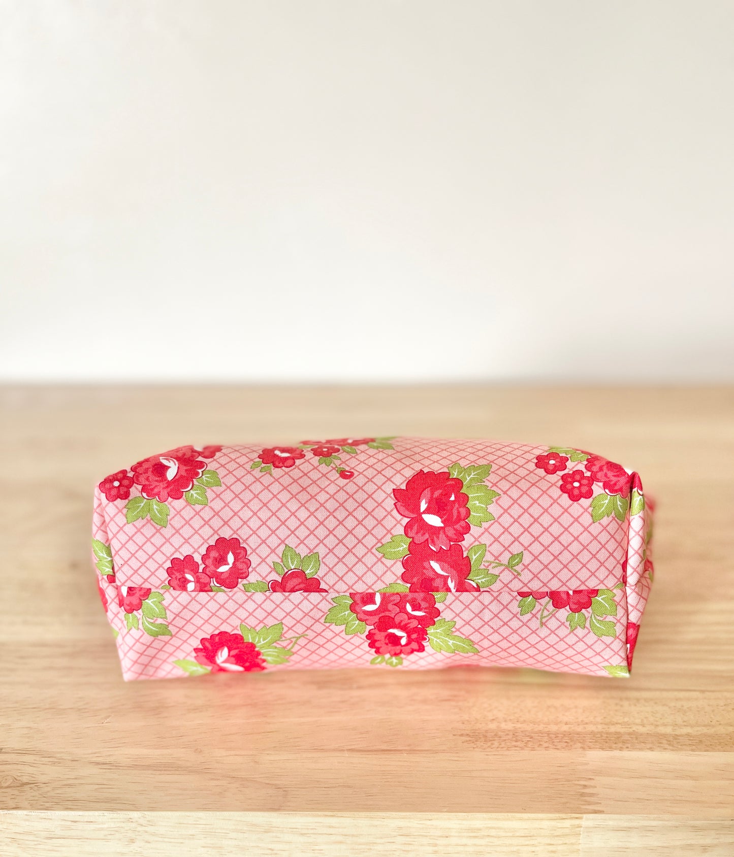 Floral Cotton Zipper Pouch: Lime Green Accent