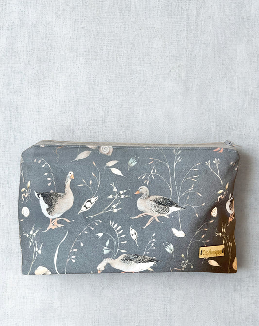 Greylag Geese Zipper Pouch: 100% Cotton , Gray Zipper