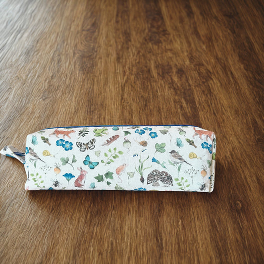 Wild Animals Pencil Pouch: 100% Cotton, Blue Zipper