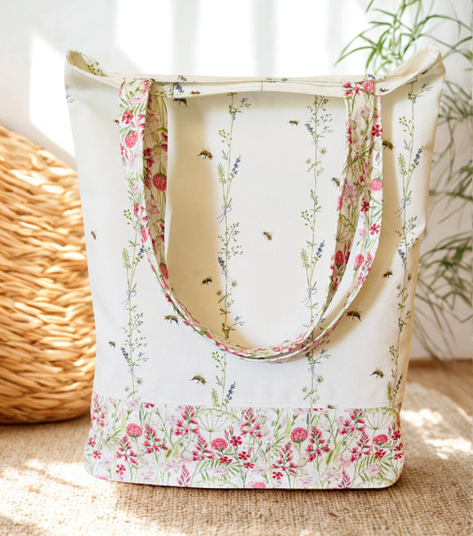 Cotton Tote Bag: Meadow Flowers & Bees